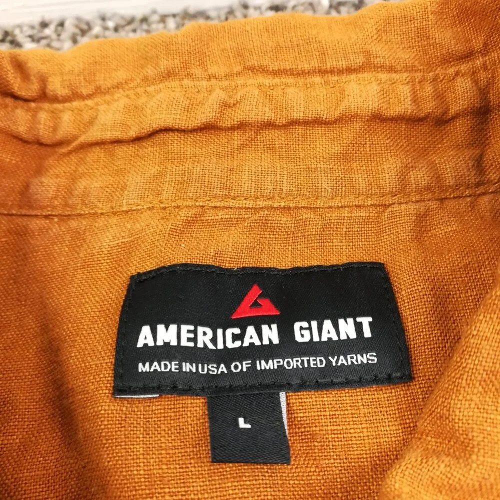 American Giant Shirt Linen Short Sleeve Button Down Light Brown Mens Large - Picture 3 of 8